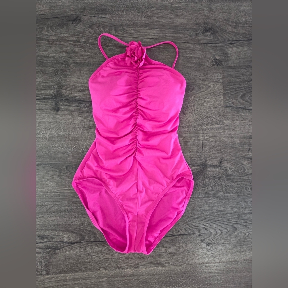 Kate Spade Women's Pink Rosette High Neck Swimsuit Size XS - NEW